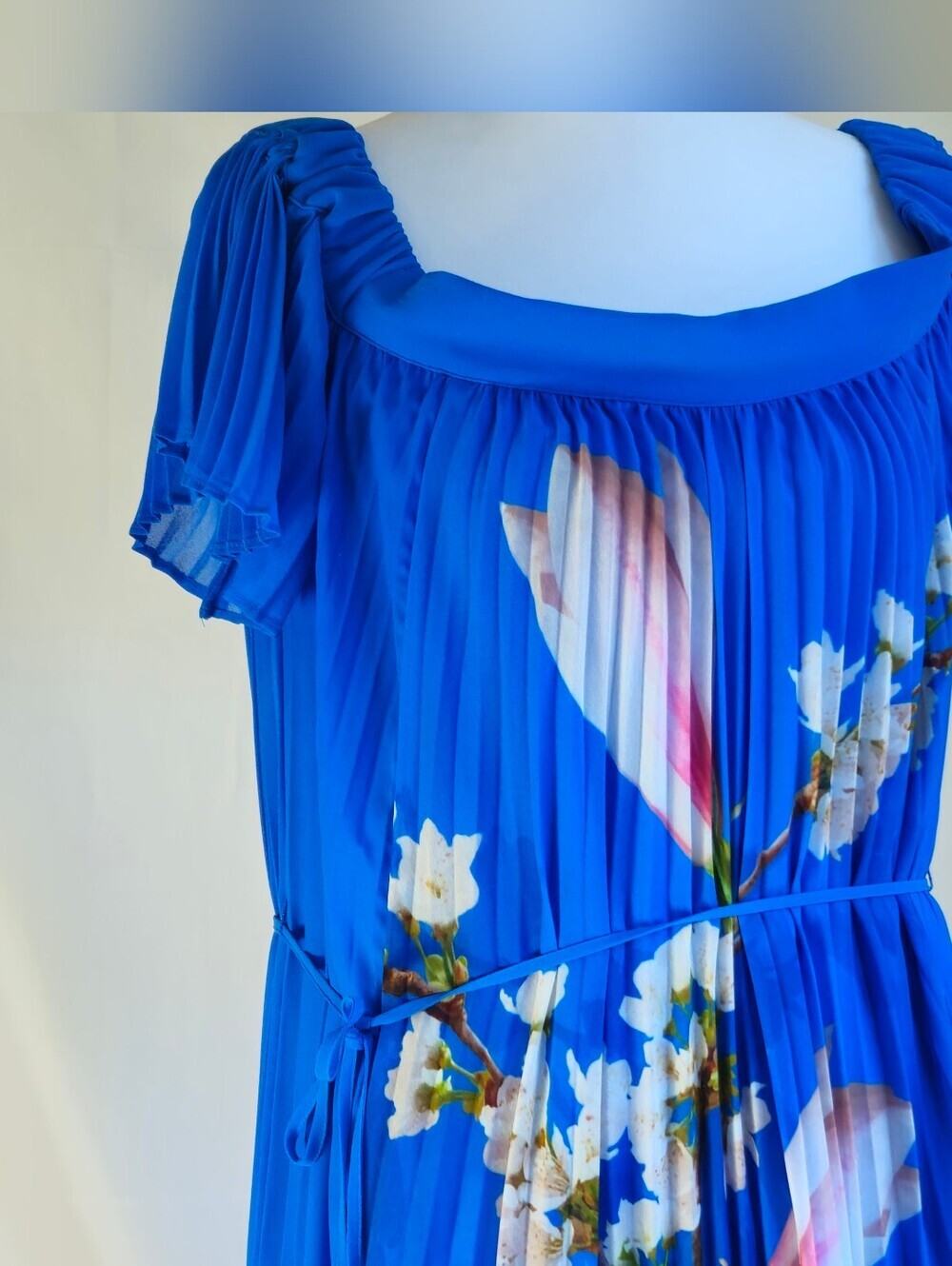 Ted Baker London Melma Blue Floral Pleated Off-Shoulder High-Low Maxi Dress - Picture 4 of 15